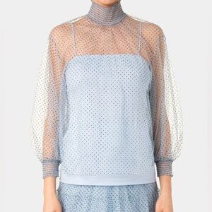 Akris Punto Pin-Dot Tulle Turtleneck Blouse - Size 10